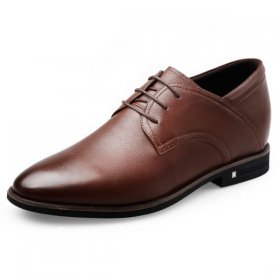 Calfskin Elevator Formal Shoes Brown Plain Toe Dressy Shoes 2.6inch / 6.5cm