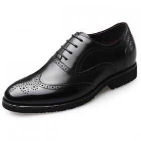 Taller Brogue Oxfords Shoes Black Leather Lace Up Wing Tip Formal Shoes 2.6inch / 6.5cm