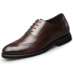 Taller Brogue Oxfords Shoes Brown Leather Lace Up Wing Tip Formal Shoes 2.6inch / 6.5cm