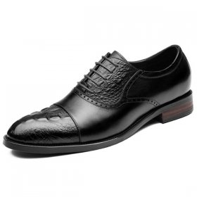 Elevator Oxfords Black Croco Cap Toe Formal Tuxedo Shoes 2.6inch / 6.5cm