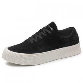 Black Suede Skate Shoes Low Top Height Increasing Hard Toe Platform Sneakers 2inch / 5cm