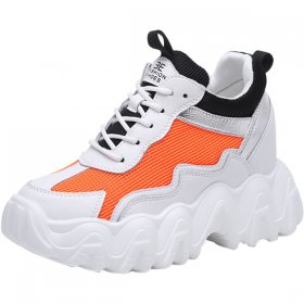 Orange Lace-Up Height Wedge Sports Shoes Grow Taller 8cm / 3.2Inch